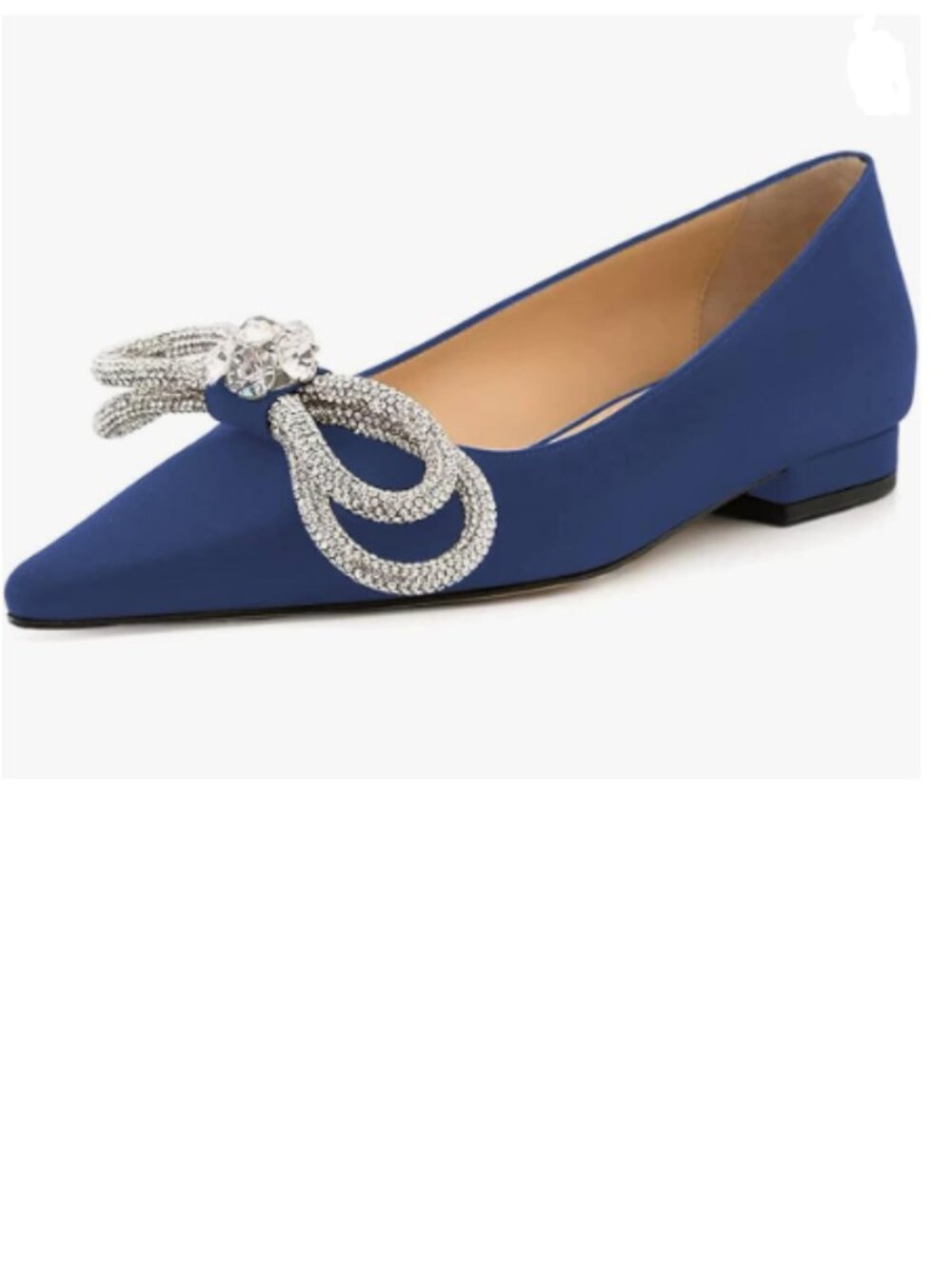 FSJ Blue Pointed Toe Low Chunky Heels Dress Pump Sparkling Crystal Bowknot Shoes